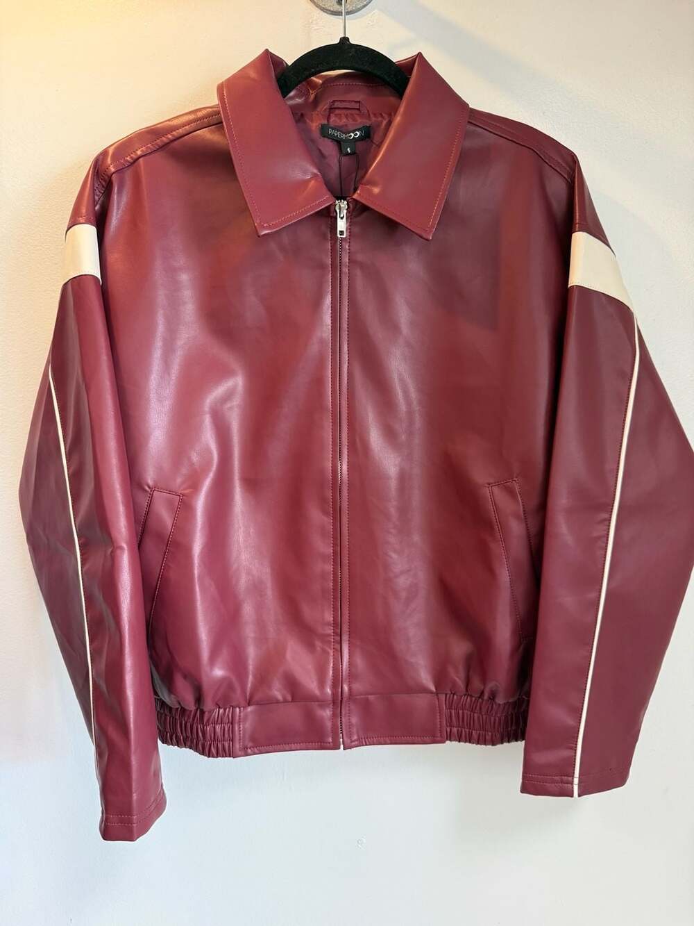 Paper Moon Faux Leather Zip-Up Bomber Jacket with Contrast Sleeves